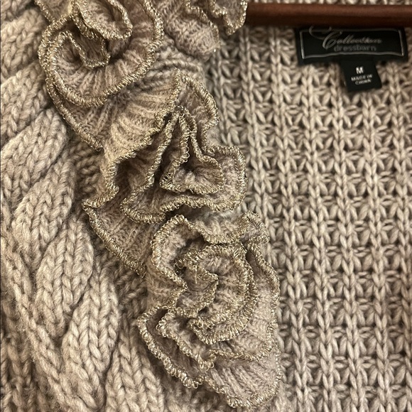 DressBarn Collection Long Heavy Knit Sweater with Ruffle Floral Collar - Picture 3 of 4